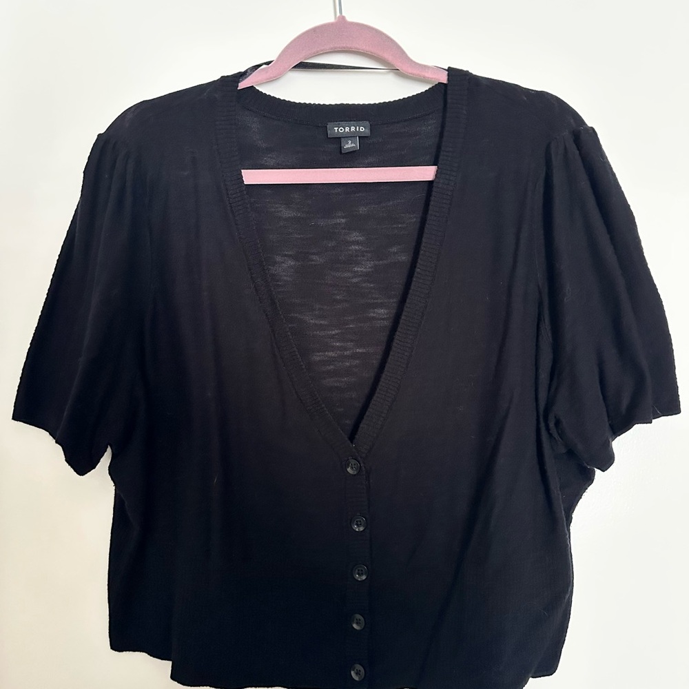 Torrid Black Boxy Blouse with Flutter Sleeves